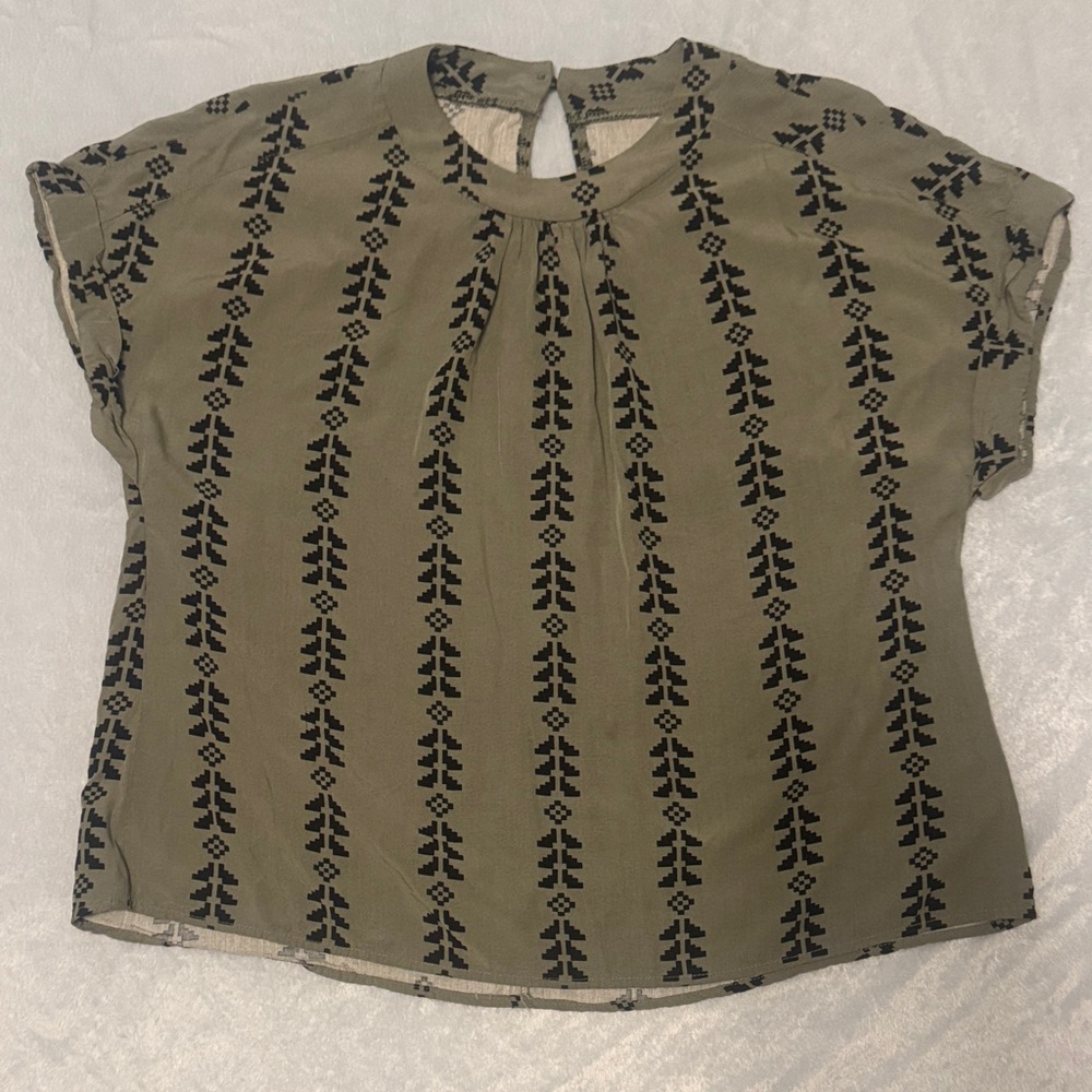 SHEIN Olive and Black Patterned Blouse